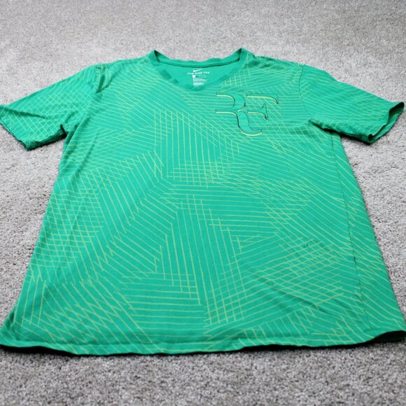 Nike Roger Federer Shirt Mens Large Green "RF" V-Neck Tennis S/S Athletic Cut - Picture 2 of 13